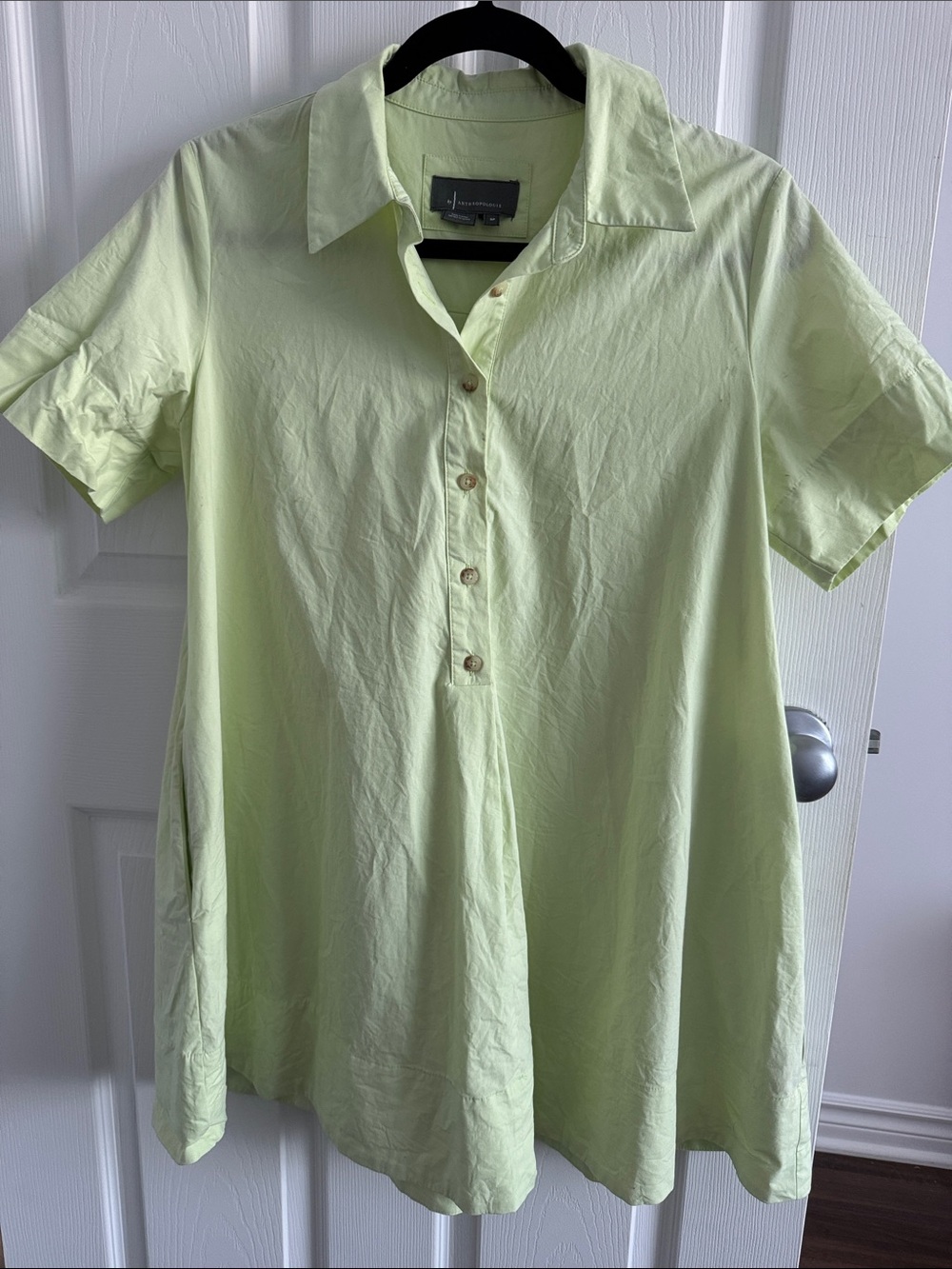 Anthropologie Pale Lime Button-Front Polo Tunic